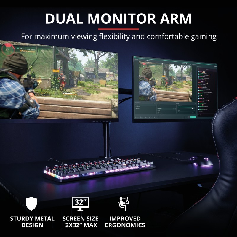 Trust GXT 1120 Mara Dual Monitor Arm 81,3 cm (32") Abrazadera Negro