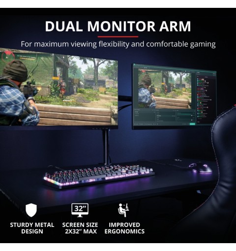 Trust GXT 1120 Mara Dual Monitor Arm 81,3 cm (32") Abrazadera Negro