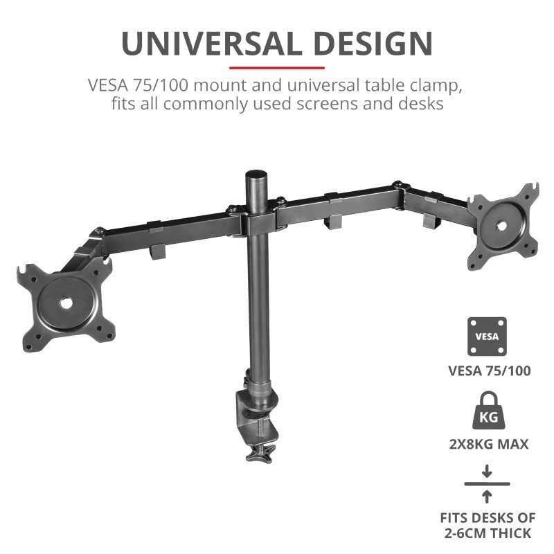 Trust GXT 1120 Mara Dual Monitor Arm 81,3 cm (32") Abrazadera Negro