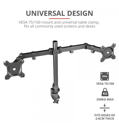 Trust GXT 1120 Mara Dual Monitor Arm 81,3 cm (32") Abrazadera Negro