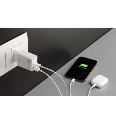 Cellularline Dual Charger - iPhone 8 or later Mains charger with 2 USB and USB-C ports for simultaneously charging two Apple