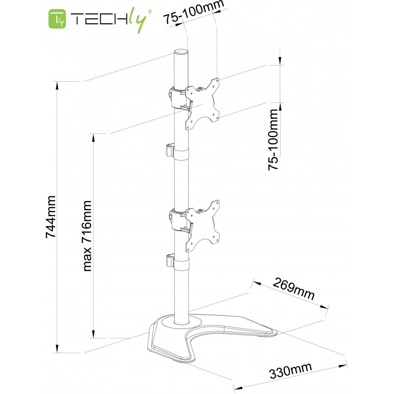 Techly ICA-LCD 2520V Flachbildschirm-Tischhalterung 68,6 cm (27 Zoll) Freistehend Schwarz