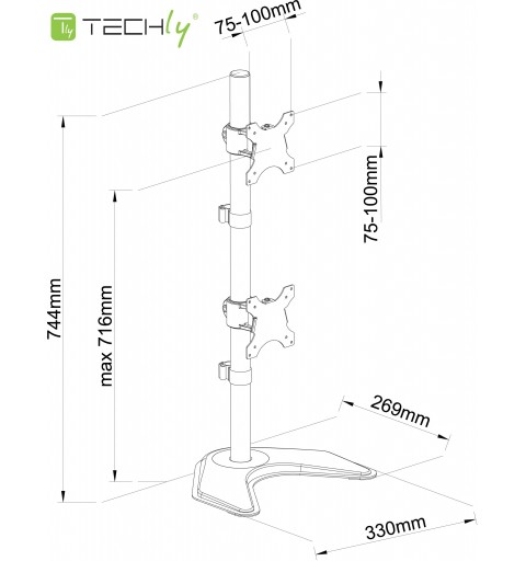 Techly ICA-LCD 2520V Flachbildschirm-Tischhalterung 68,6 cm (27 Zoll) Freistehend Schwarz