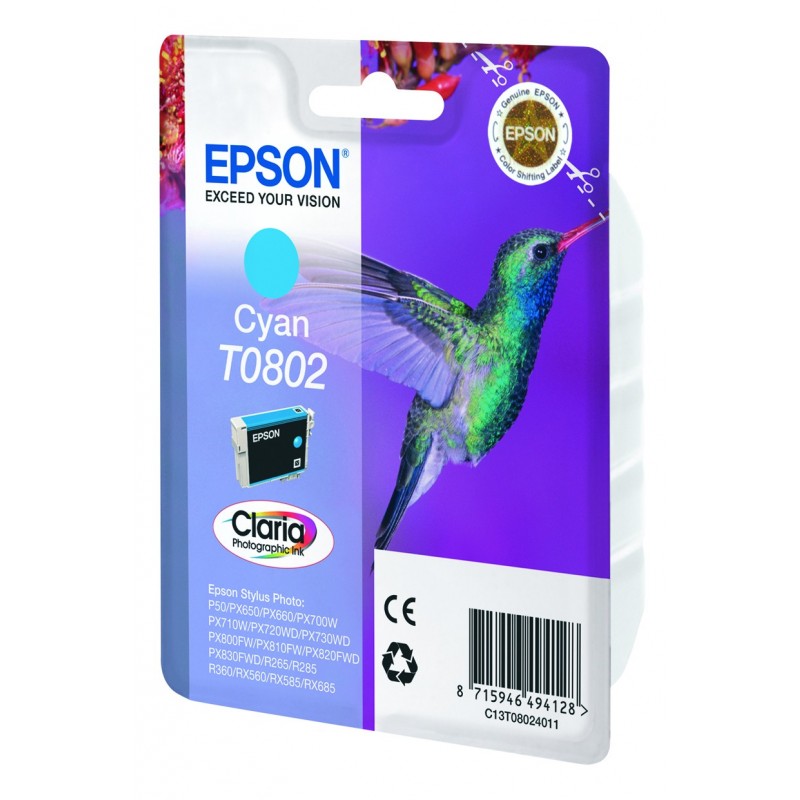 Epson Hummingbird Cartucho T0802 cian (etiqueta RF)