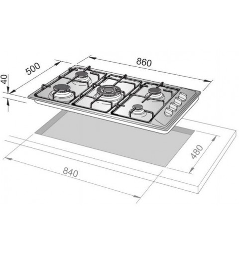 De’Longhi DLI 59 DD hob Stainless steel Built-in 90 cm Gas 5 zone(s)