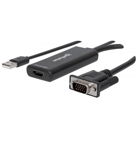 Manhattan VGA and USB-A to HDMI Converter, Analog VGA Video and USB Audio to Digital HDMI Signal, 1920x1080, 1080p@60Hz, 24-bit