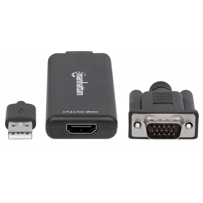 Manhattan VGA and USB-A to HDMI Converter, Analog VGA Video and USB Audio to Digital HDMI Signal, 1920x1080, 1080p@60Hz, 24-bit