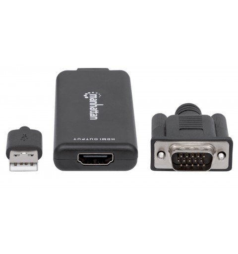 Manhattan VGA and USB-A to HDMI Converter, Analog VGA Video and USB Audio to Digital HDMI Signal, 1920x1080, 1080p@60Hz, 24-bit