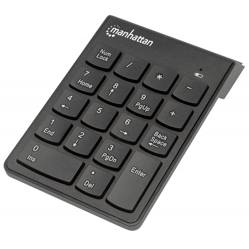 Manhattan Numeric Keypad, Wireless (2.4GHz), USB-A Micro Receiver, 18 Full Size Keys, Black, Membrane Key Switches, Auto Power