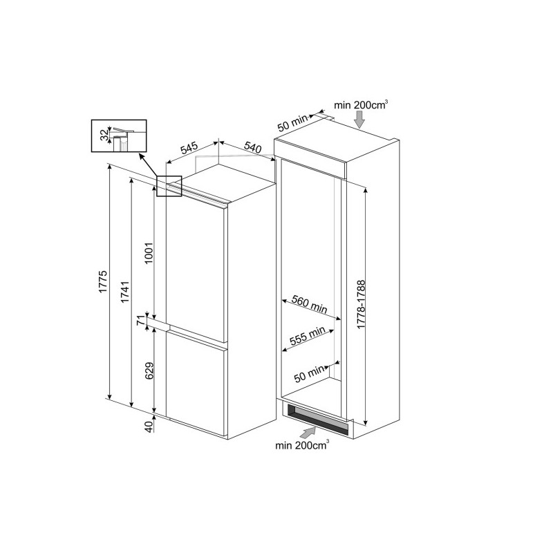 Smeg C3170NE réfrigérateur-congélateur Intégré (placement) 262 L E Blanc