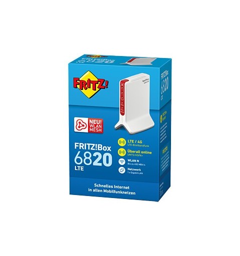 FRITZ! Box 6820 LTE International router inalámbrico Gigabit Ethernet Banda única (2,4 GHz) 3G 4G Rojo, Blanco