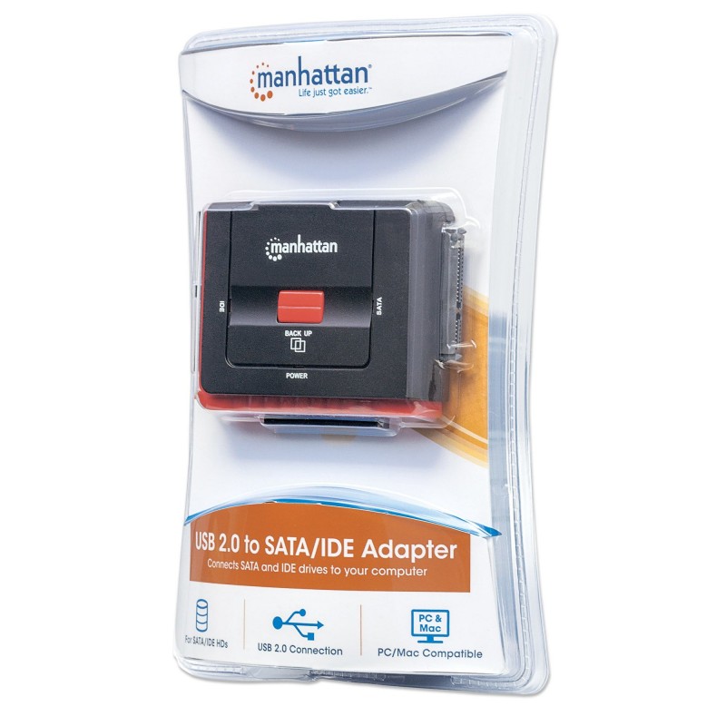 Manhattan Hi-Speed USB 2.0 auf SATA IDE Adapter, 3-in-1-Adapter mit Backup auf Knopfdruck