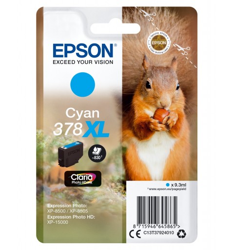 Epson Squirrel Singlepack Cyan 378XL Claria Photo HD Ink