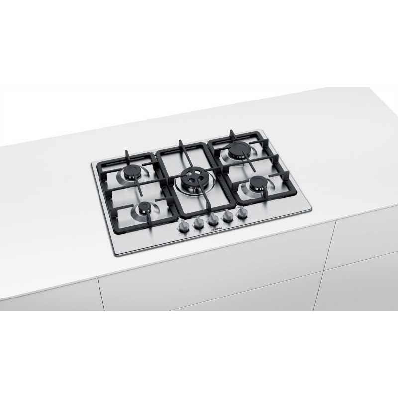 Bosch Serie 4 PGQ7B5B90 hobs Acero inoxidable Integrado 75 cm Encimera de gas 5 zona(s)