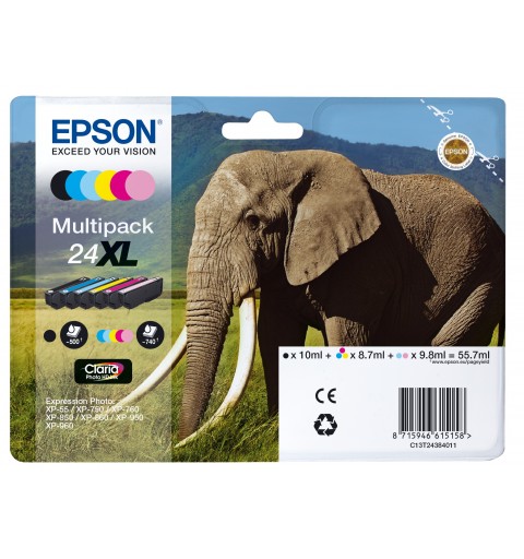 Epson Elephant Multipack 6-colours 24XL Claria Photo HD Ink