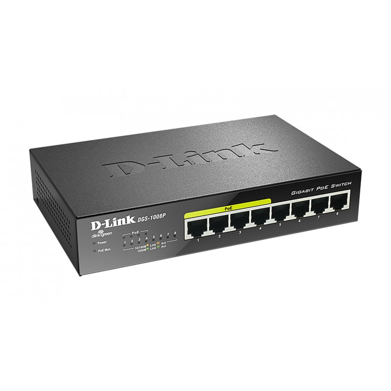 D-Link DGS-1008P commutateur réseau Non-géré Gigabit Ethernet (10 100 1000) Connexion Ethernet, supportant l'alimentation via