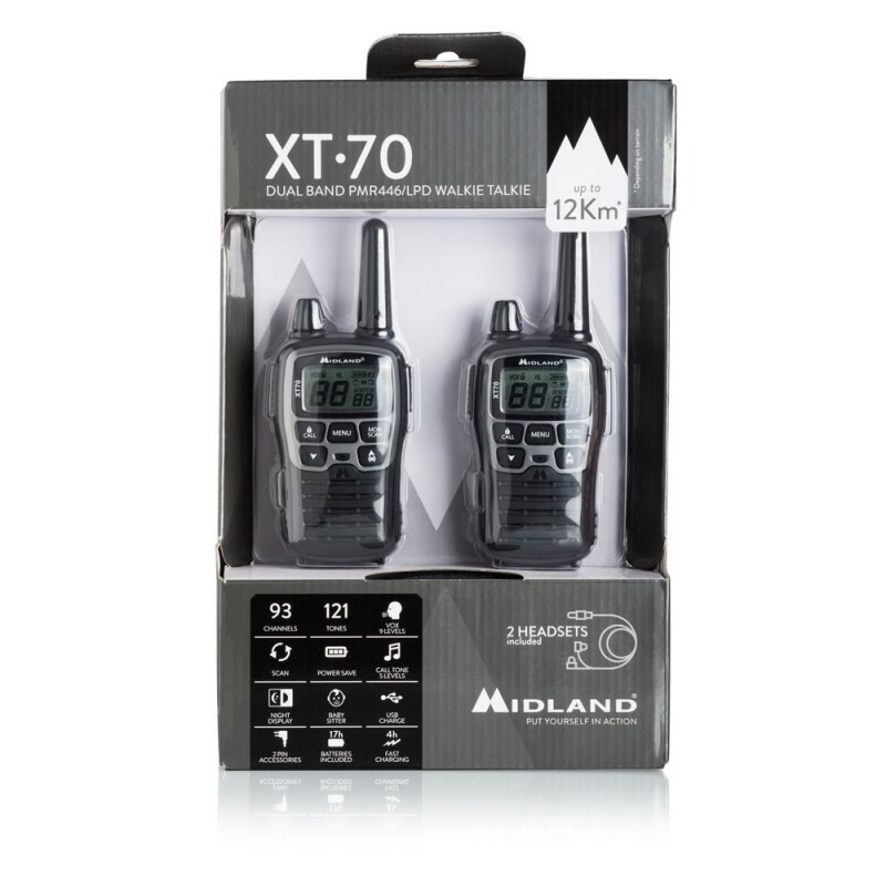 Midland XT70 Funksprechgerät 24 Kanäle 446.00625 - 446.09375 MHz Schwarz, Grau