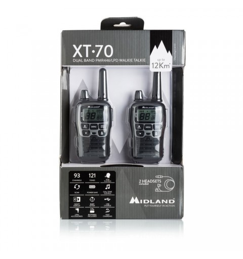 Midland XT70 Funksprechgerät 24 Kanäle 446.00625 - 446.09375 MHz Schwarz, Grau