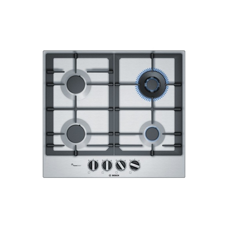 Bosch Serie 6 PCH6A5B90 plaque Noir, Acier inoxydable Intégré (placement) Gaz 4 zone(s)