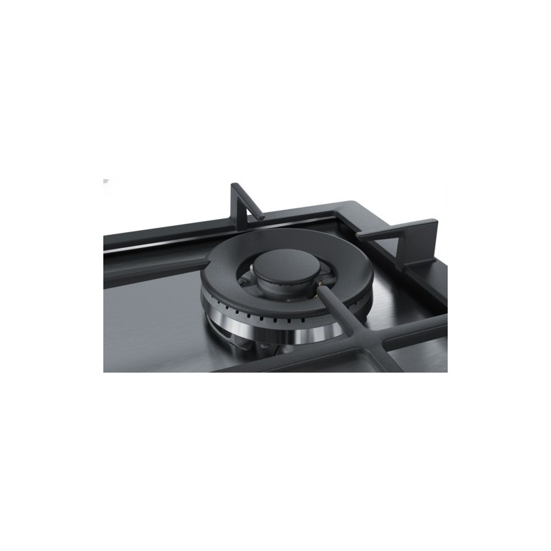 Bosch Serie 6 PCH6A5B90 piano cottura Nero, Acciaio inossidabile Da incasso Gas 4 Fornello(i)