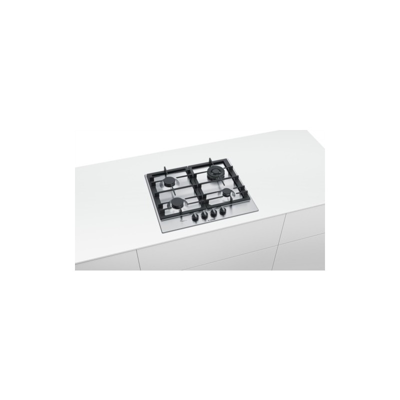 Bosch Serie 6 PCH6A5B90 hobs Negro, Acero inoxidable Integrado Encimera de gas 4 zona(s)