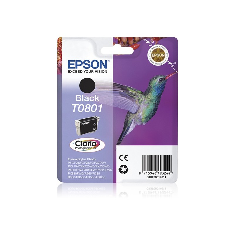 Epson Hummingbird Singlepack Black T0801 Claria Photographic Ink