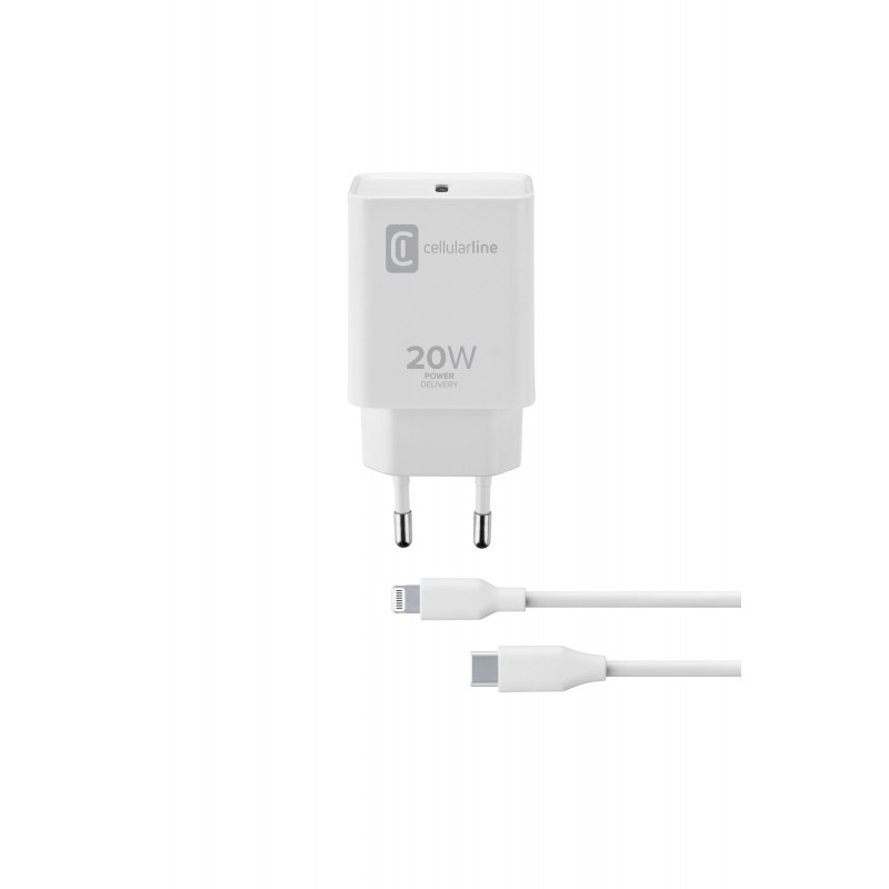 Cellularline USB-C Charger Kit 20W - USB-C to Lightning - iPad (2020) 20W USB-C mains charger for charging the iPad (2020) with