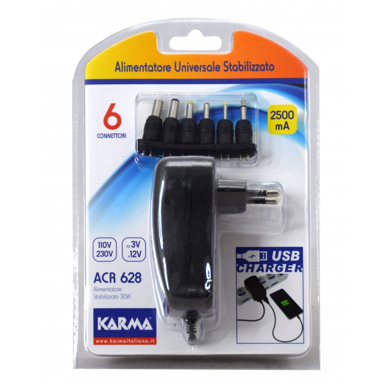 Karma Italiana ACR 628 adaptador e inversor de corriente Interior 30 W Negro