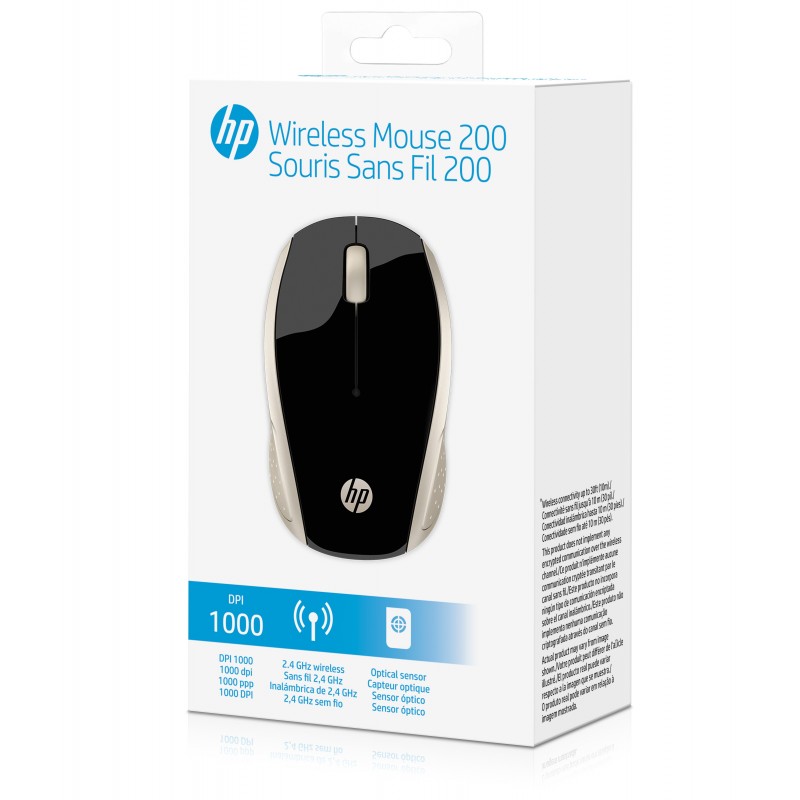 HP 200 (Silk Gold) mouse Ambidextrous RF Wireless Optical 1000 DPI