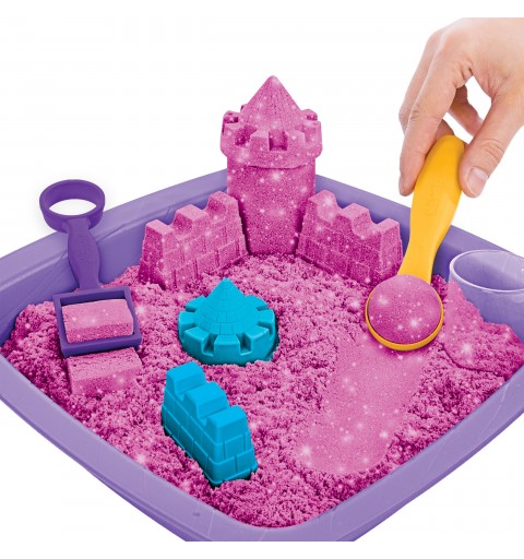 Kinetic Sand Shimmer, Sparkle Sandcastle Set with 1lb of Pink Shimmer , 3 Molds and 2 Tools