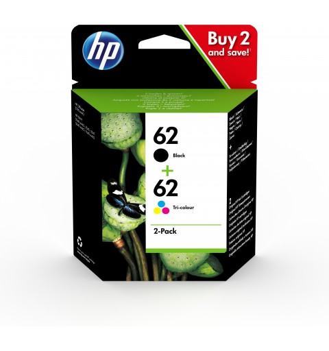 HP 62 pack de 2 cartouches authentiques d'encre noire trois couleurs
