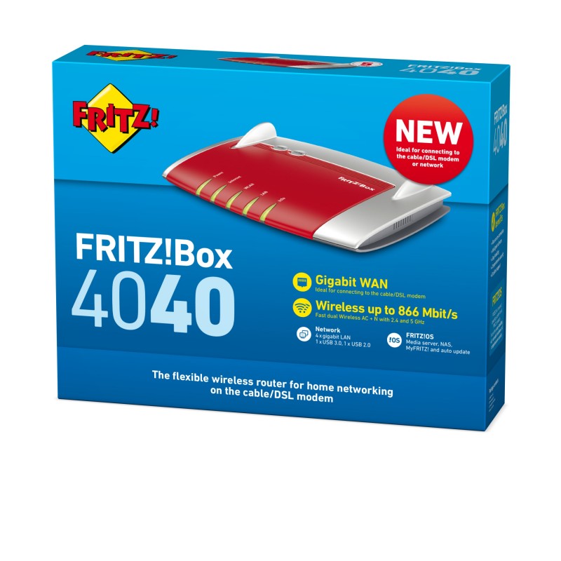 FRITZ! Box 4040 router inalámbrico Gigabit Ethernet Doble banda (2,4 GHz 5 GHz) 5G Rojo