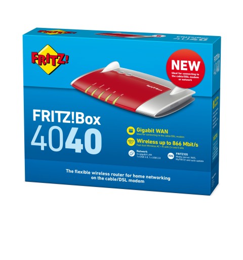 FRITZ! Box 4040 router inalámbrico Gigabit Ethernet Doble banda (2,4 GHz 5 GHz) 5G Rojo