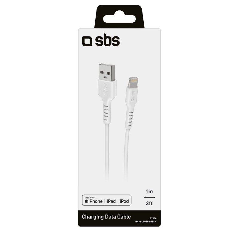 SBS TECABLEUSBIP589W lightning cable 1 m White