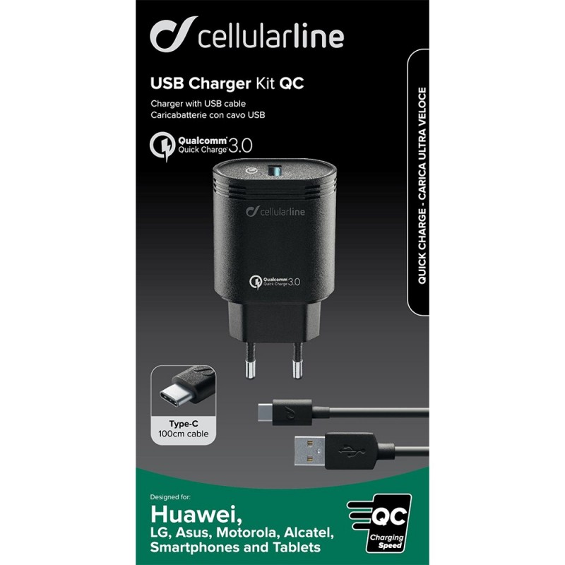 Cellularline ACHHUKITQCTYCK chargeur d'appareils mobiles Noir Intérieure