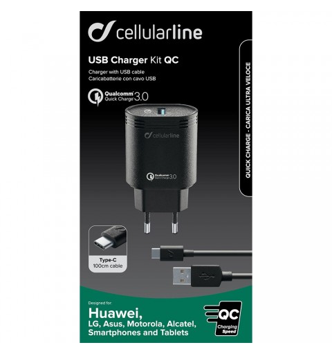 Cellularline ACHHUKITQCTYCK chargeur d'appareils mobiles Noir Intérieure