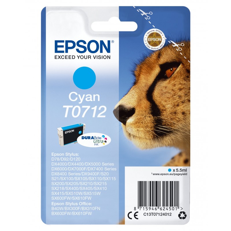 Epson Cheetah Singlepack Cyan T0712 DURABrite Ultra Ink