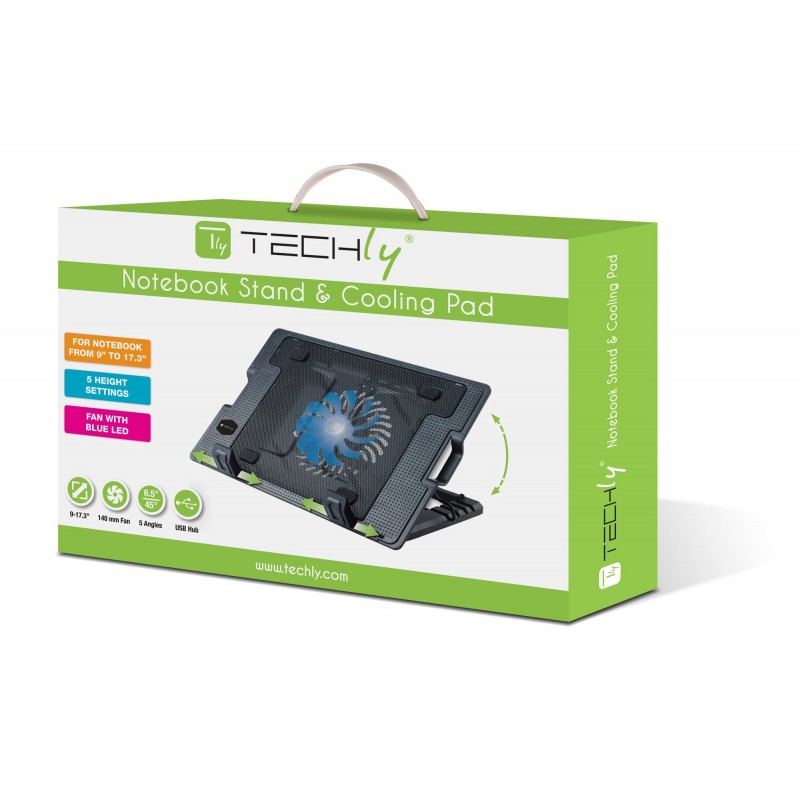 Techly ICOOL-CP12TY système de refroidissement pour ordinateurs portables 43,9 cm (17.3") 1400 tr min Noir