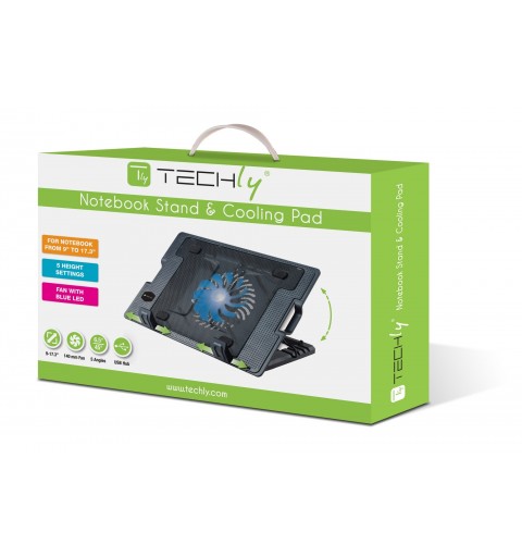 Techly ICOOL-CP12TY système de refroidissement pour ordinateurs portables 43,9 cm (17.3") 1400 tr min Noir