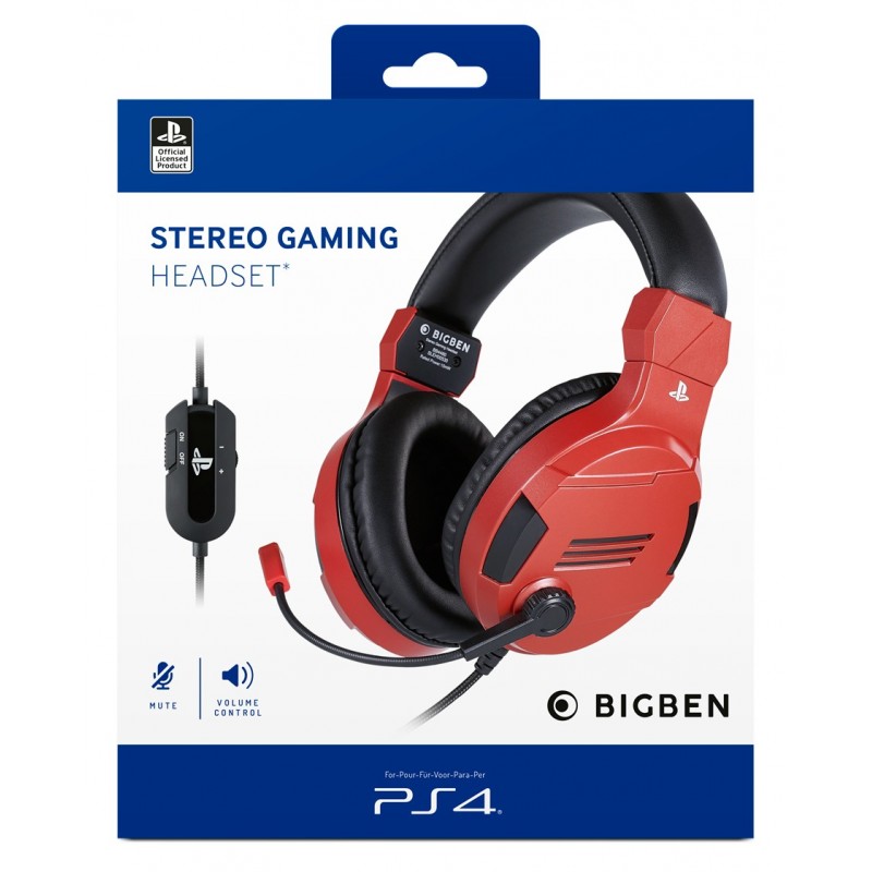 Bigben Interactive PS4OFHEADSETV3R auricular y casco Auriculares Alámbrico Diadema Juego Rojo