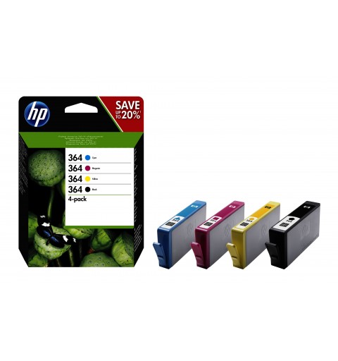 HP 364 pack de 4 cartouches d'encre noir cyan magenta jaune authentiques