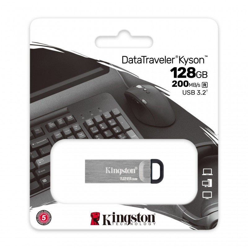 Kingston Technology DataTraveler Kyson lecteur USB flash 128 Go USB Type-A 3.2 Gen 1 (3.1 Gen 1) Argent