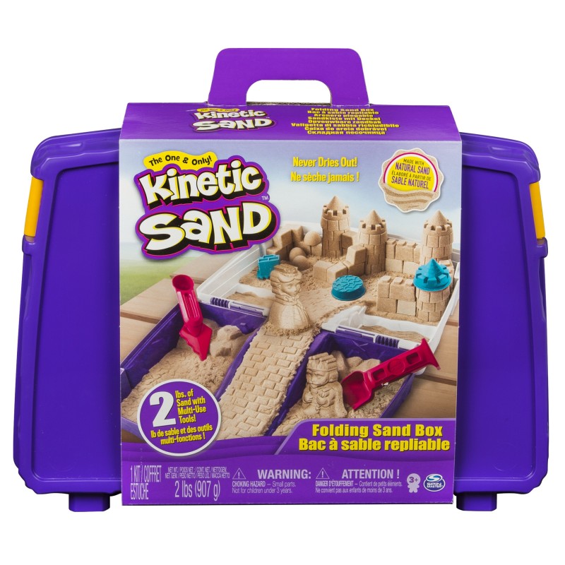 Kinetic Sand , Folding Sand Box with 2lbs of and Mold and Tools