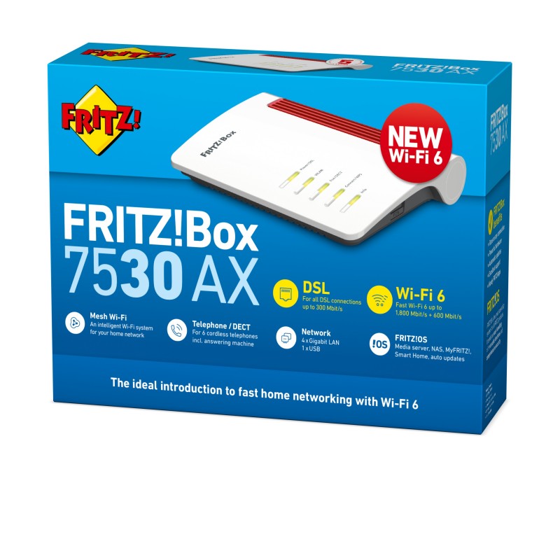 AVM FRITZ!Box 7530 AX routeur sans fil Gigabit Ethernet Bi-bande (2,4 GHz 5 GHz) 5G Rouge, Blanc