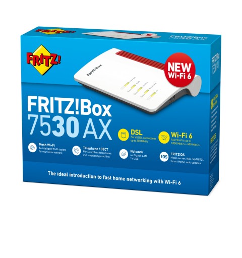 AVM FRITZ!Box 7530 AX router inalámbrico Gigabit Ethernet Doble banda (2,4 GHz 5 GHz) 5G Rojo, Blanco