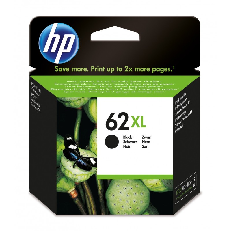 HP Cartucho de tinta original 62XL de alta capacidad negro