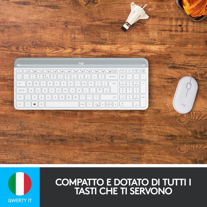 Logitech Slim Wireless Keyboard and Mouse Combo MK470 clavier USB QWERTY Italien Blanc