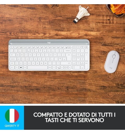 Logitech Slim Wireless and Mouse Combo MK470 keyboard USB QWERTY Italian White