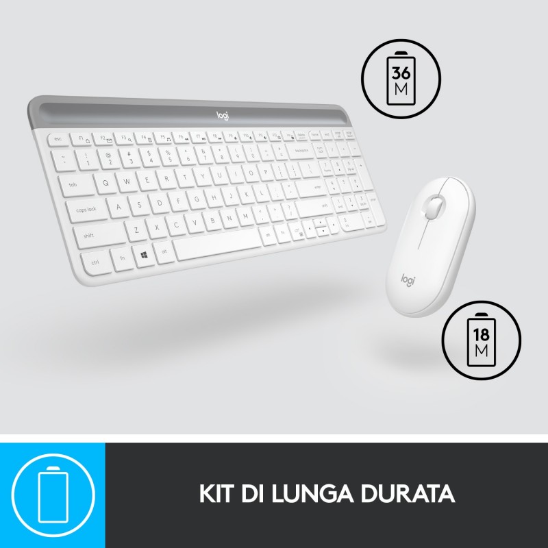 Logitech Slim Wireless Keyboard and Mouse Combo MK470 clavier USB QWERTY Italien Blanc