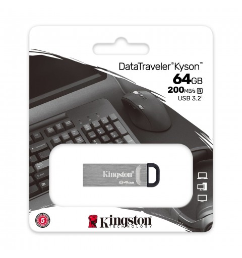 Kingston Technology DataTraveler Kyson lecteur USB flash 64 Go USB Type-A 3.2 Gen 1 (3.1 Gen 1) Argent